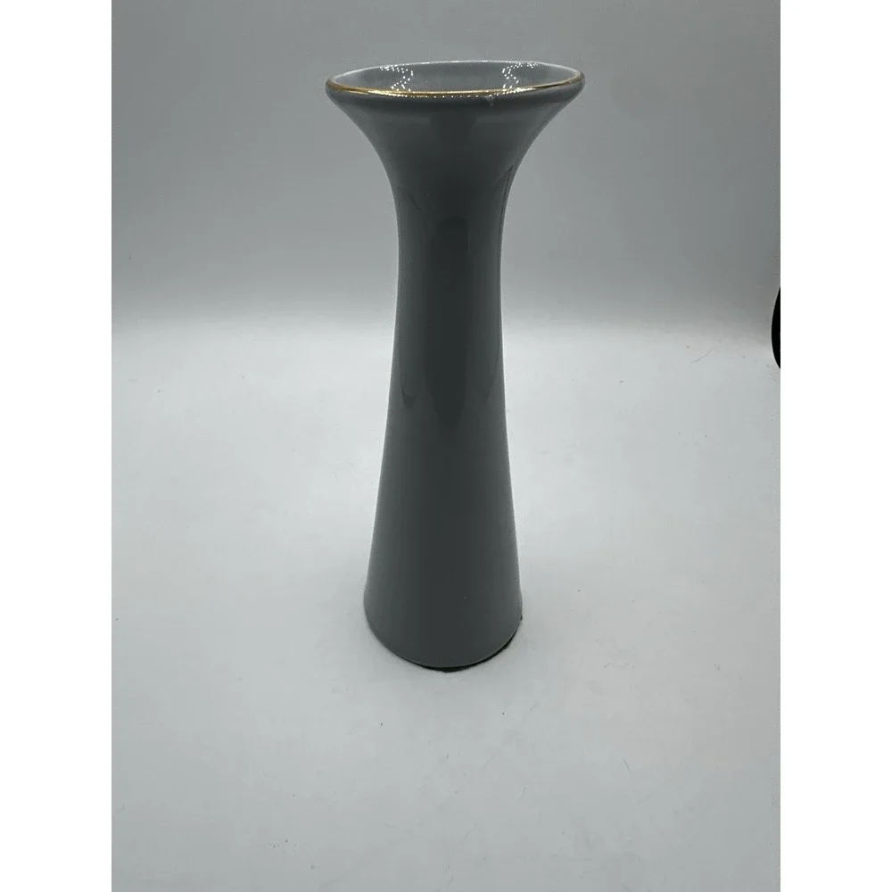 Gray‎ Porcelain Bud Vase Gold Rim Floral Lily Vintage Decorative